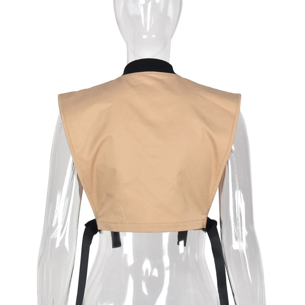 New Design 9 Colors Women Crop Top Fashion Zipper Up Street Cargo Pockets Sleeveless Jacket