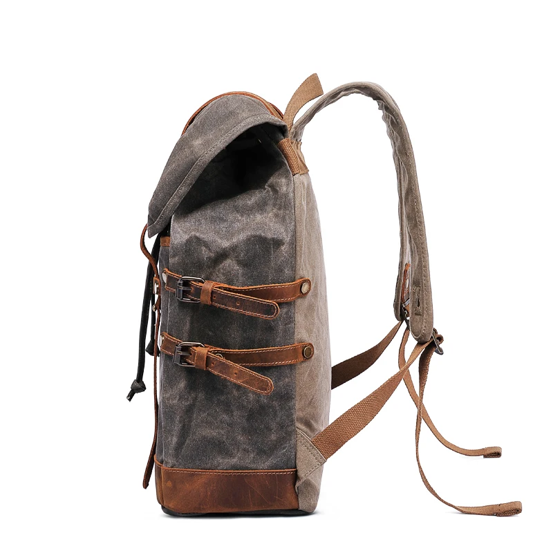 2024 Custom Vintage Camping Outdoor Travel Hiking Laptop Waterproof Casual Sports Waxed Canvas Rucksack Backpack Bag For Men