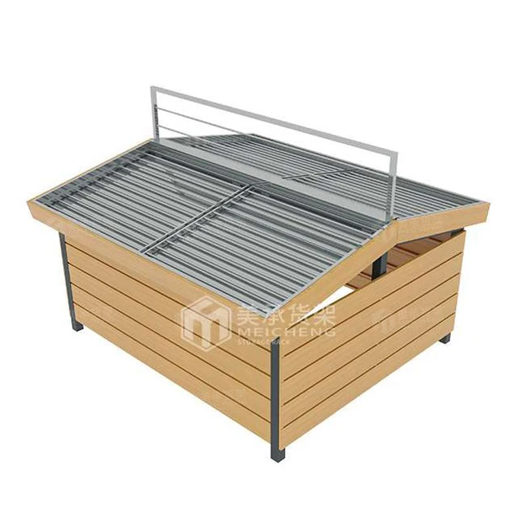 Meicheng Shop Racks Wooden Vegetable Stand Supermarket Steel Wood Fruit Vegetable Display Stand