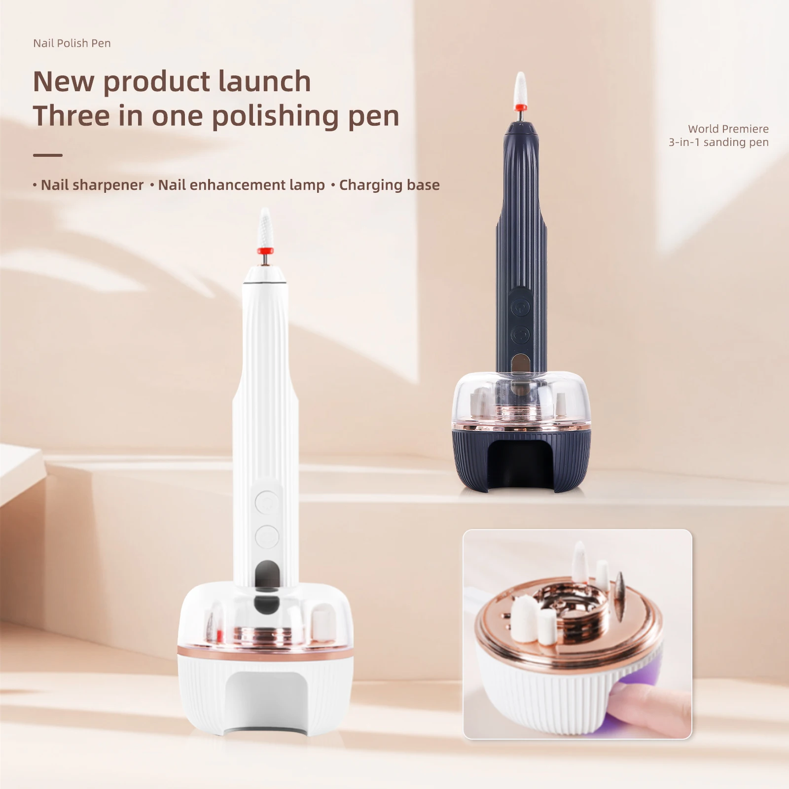 Professional Rechargeable Portable Nail Drill Machine File UV Lamp Home Use All-in-one Desktop Base Box Packed 6pcs Mini Acrylic