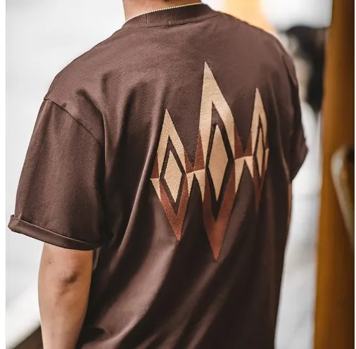 High quality customize t-shirts 100% cotton Aztec graphic t shirts chenille embroidery heavyweight summer t-thirt
