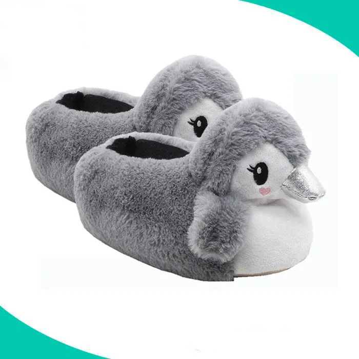 wholesale grey winter warm adult stuffed home indoor plush animal  penguin slippers