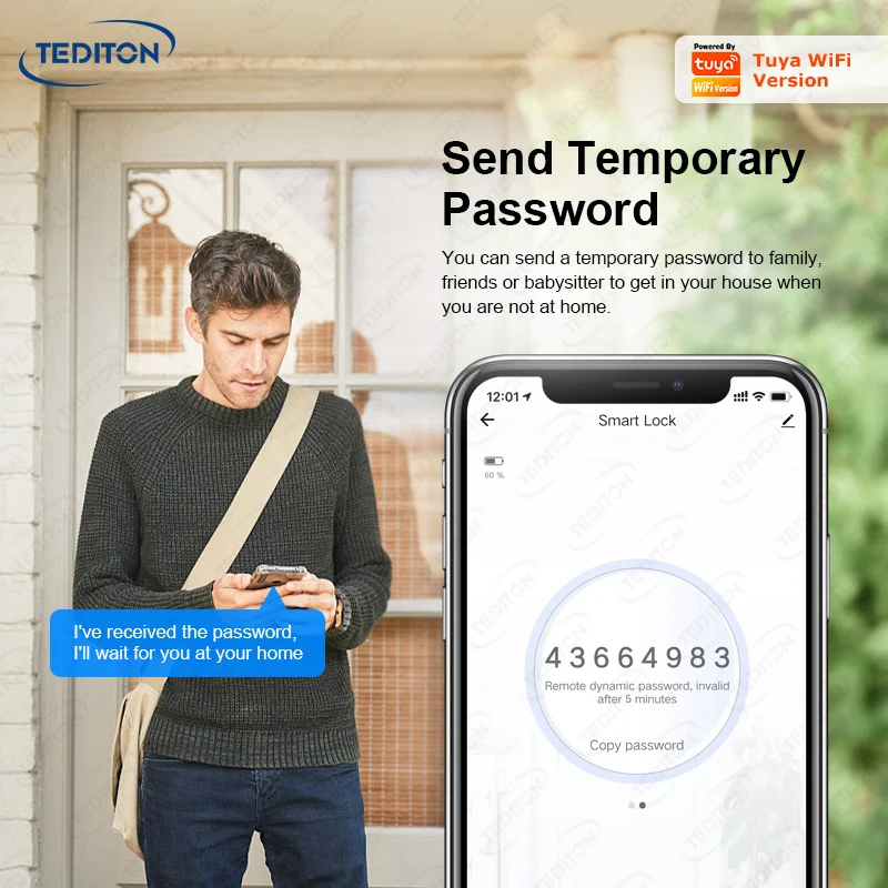 Tedition Wholesale Price Smart Lock WIFI APP Fingerprint Keyless Tuya Smart Locks