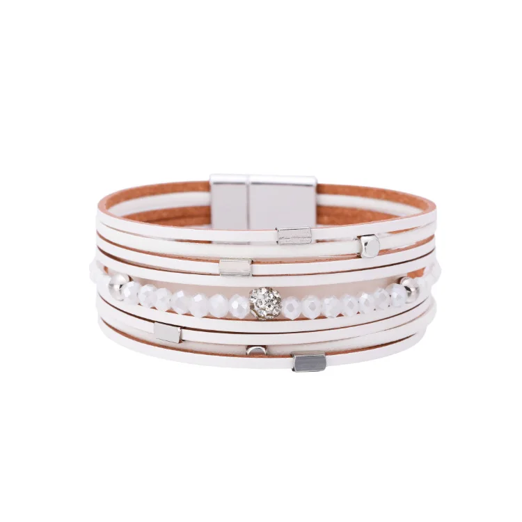 Bohemian Ethnic Style Jewelry Multi Layer Leather Wrap Bracelet Fashion Retro Exquisite Crystal Beads Wrist Bands