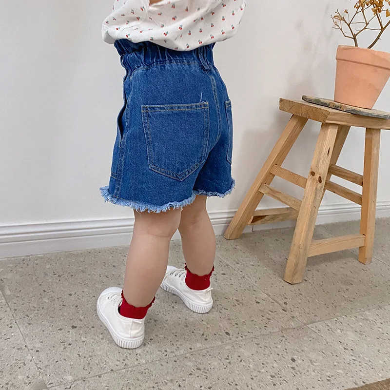 2-7 year Child Denim Short 2024 Summer Girls Baby Retro High Waist Hot Pants baby clothes for children casual jeans girls shorts