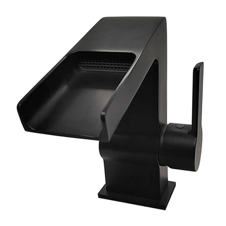 square matte black brass single hole bathroom faucet waterfall for basin sink water tap mixer large flow high quality new style