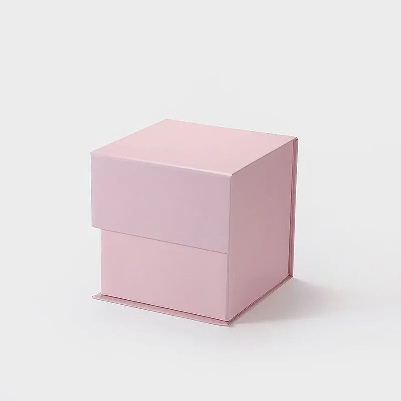 Small cube luxury pink rigid magnetic closure retail gift box for candle packaging