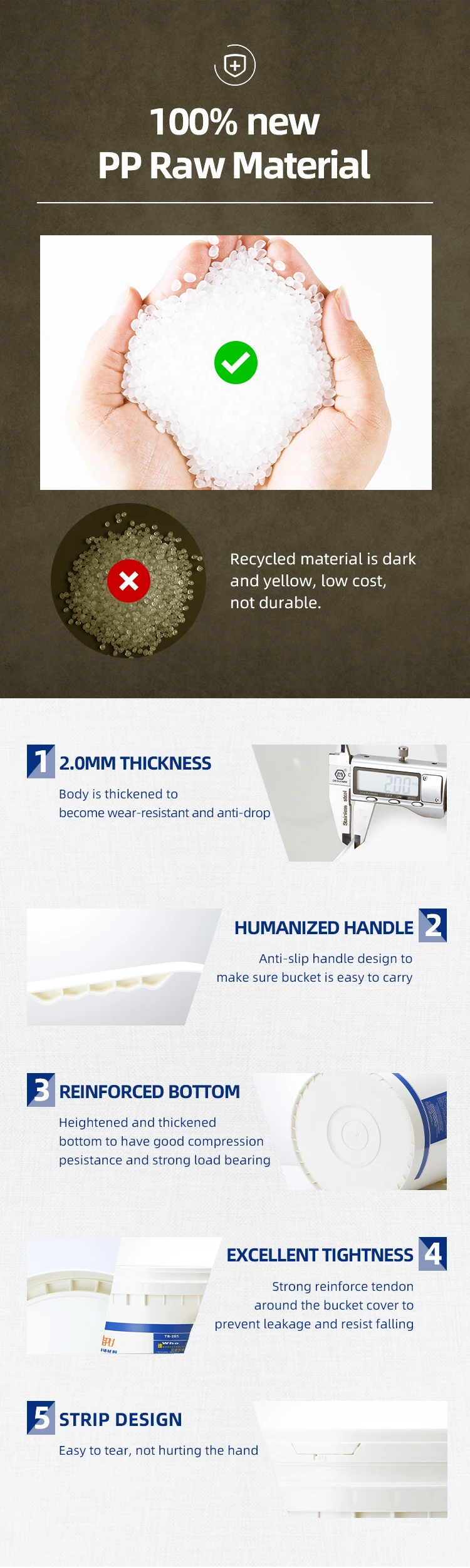 5 gallon 20 liters car wash clear food grade champagne popcorn plastic bucket with gamma seal lid handle stand