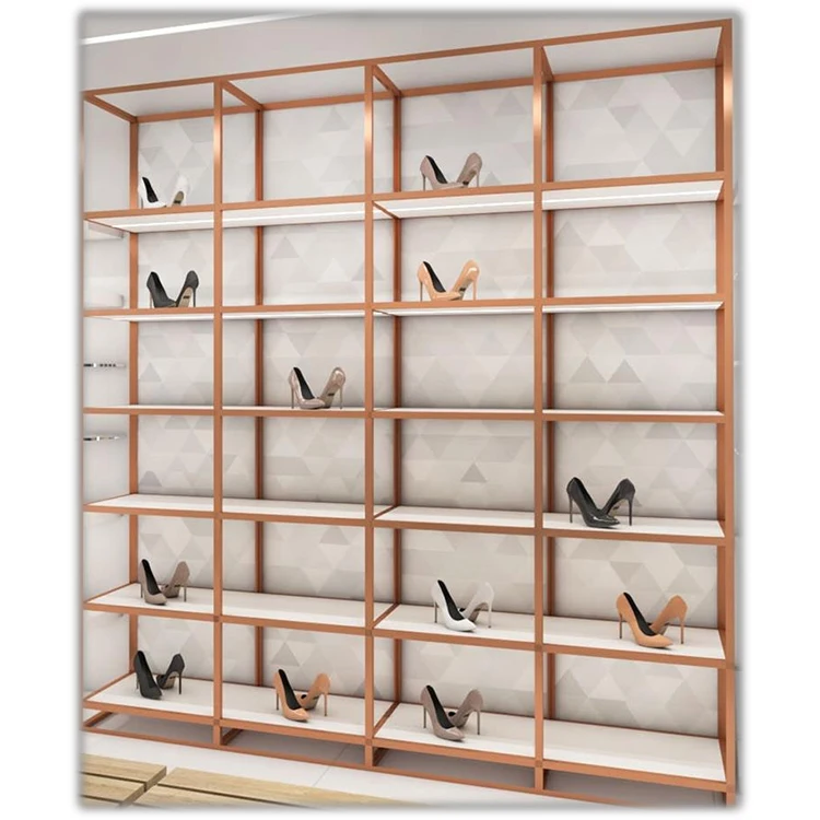 Clothing Shops Display Stand Stainless Steel Gold Shoe Stand Display Rack Handbag Shoe Rack For Wall Bags Store Display Rack