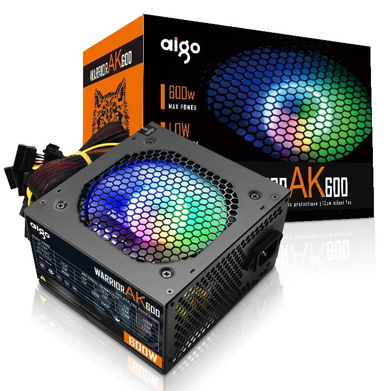 Блок питания Aigo 600 Вт для ПК компьютерная импульсная установка 8 GPU ATX Pico PSU 12 В 6 + 2 контакта источник в