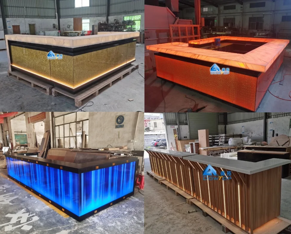 modern lounge restaurant wine bar design solid surface LED bar counter