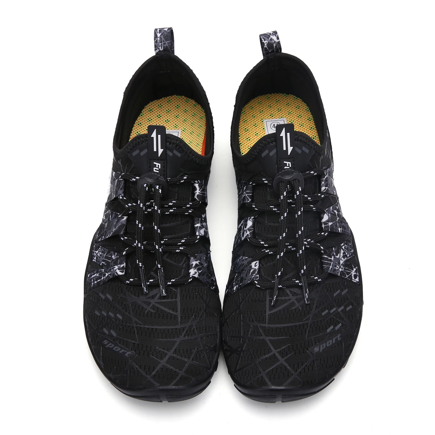 
Light-reflected Black and Deep Grey Beach Aqua Water Shoes with Shoe Laces 