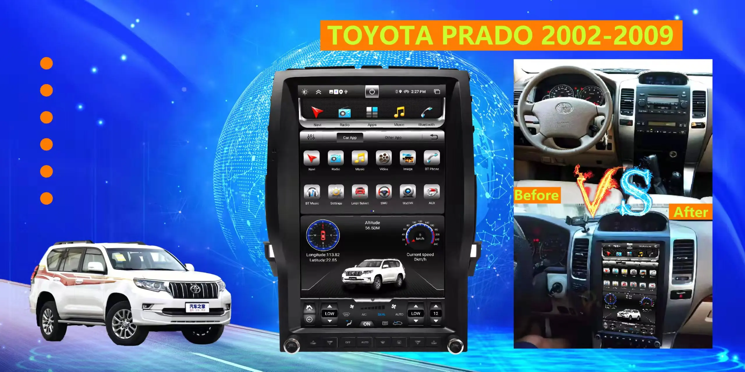 For Toyota Prado High quality control 13.6 inch IPS screen car DVD