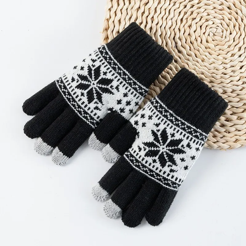Thickened Korean Version Cold Proof Touch Screen Unisex Warm Acrylic Knitting Winter Gloves