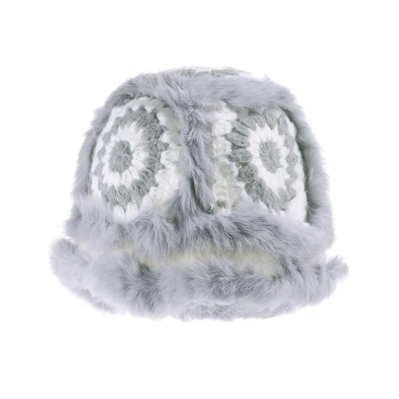 Wholesale Crochet Bucket Hat Women Winter Fur Warm Cute Plush Cap Casual Knitted Bucket Hats Fashion Panama