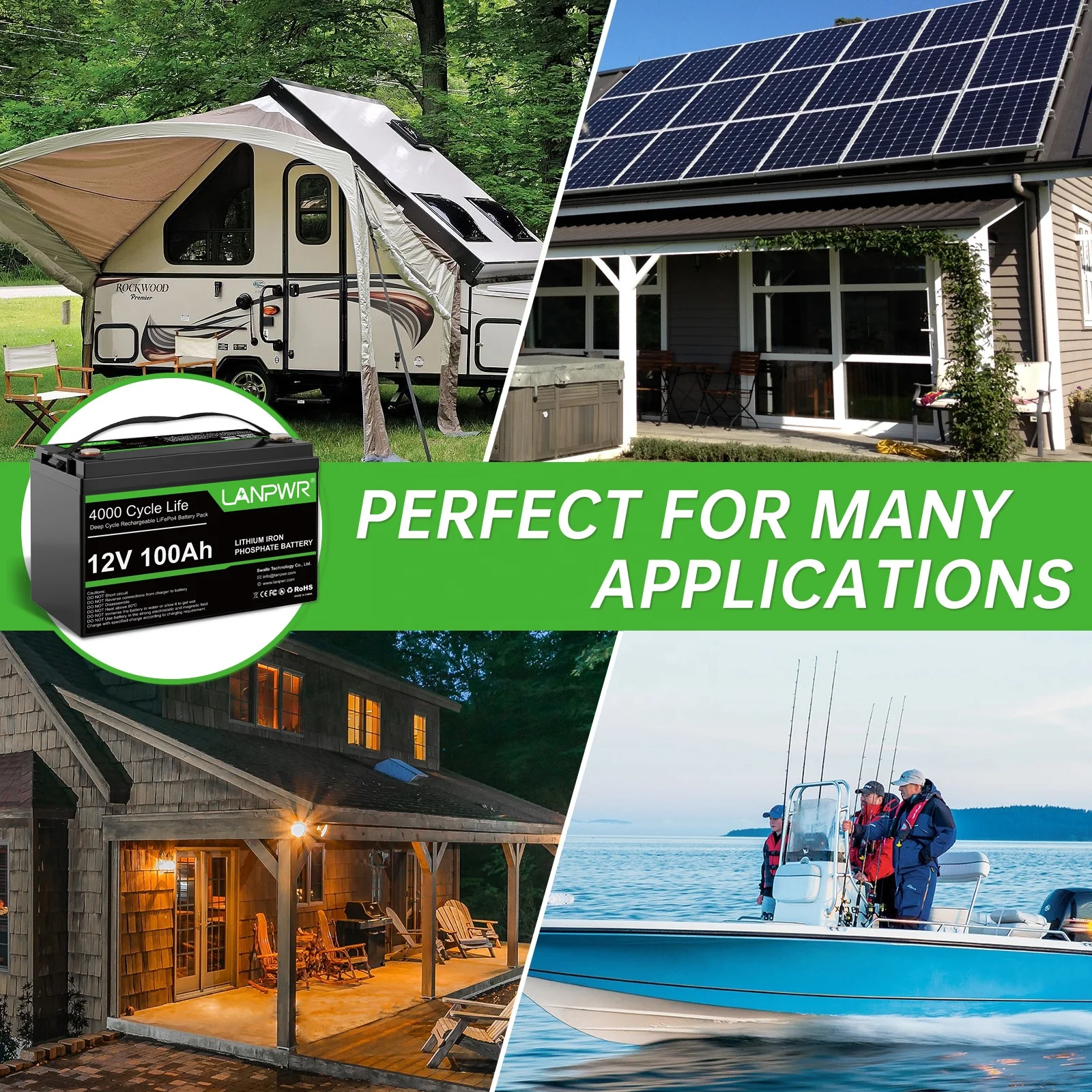 LANPWR Deep Cycle 12v 100ah LifeP04 Battery  With BMS Solar Rv Caravan Marine Lithium Ion Batteries