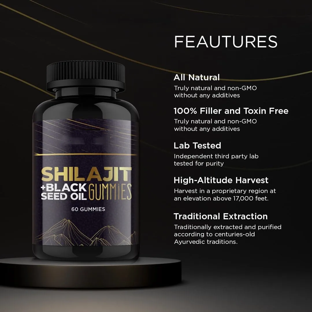OEM Hot Sale Shilajit Gummies  with Black Seed Oil Pure Himalayan Resin for Energy with 85+ Trace Minerals & Fulvic Acid