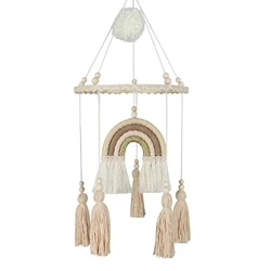 Handmade Woven Rainbow Wooden Multi Color Safe Baby Toy Ornaments Crib Pendant With Tassel For Baby Bed Decoration