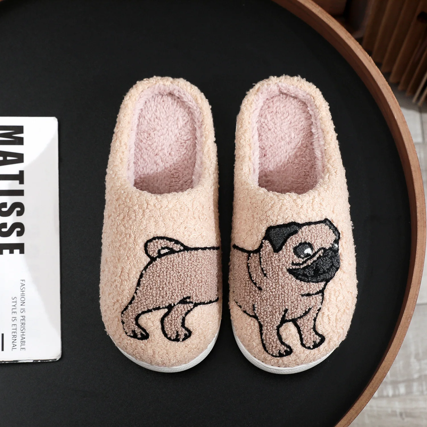 Custom cute winter warm fuzzy plush fuzzy house dachshund dog cat animal plush slippers for women