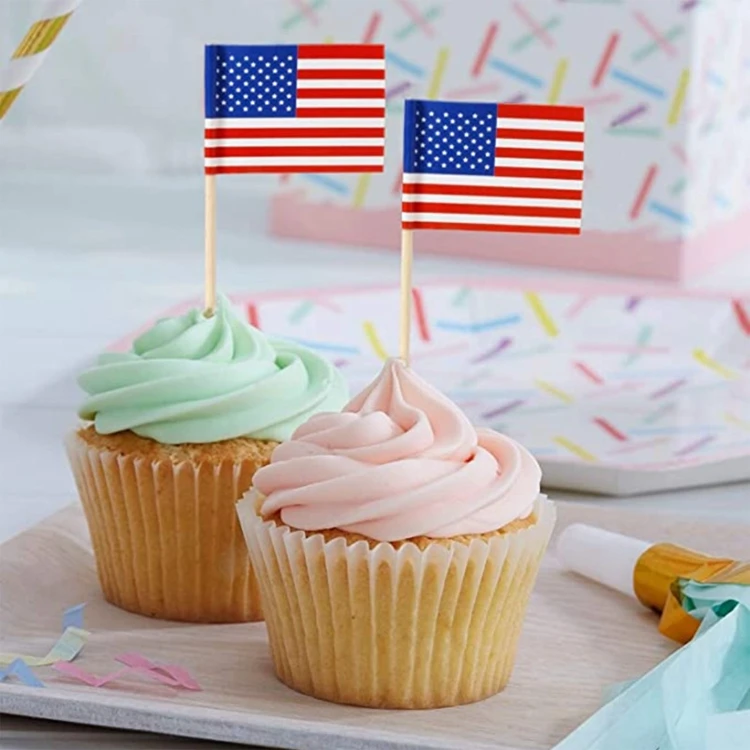 100Pcs Cocktail US American Toothpick Flag Cake Topper Picks Mini Small USA Flags Cupcake Pick Sticks Cupcake Toppers SQ221