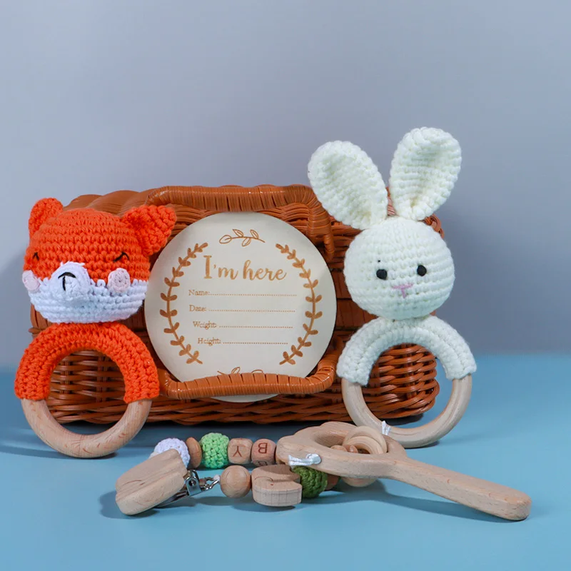 Wholesale 5Pcs Crochet Animal Rattle Baby Gift Set Teether Rattle Toy Set baby sets newborn gift