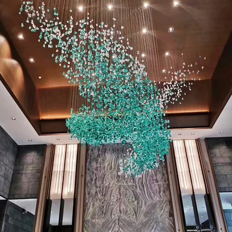 Hot Sale Indoor Decoration Custom Villa Hall Hotel Green LED Pendant Light Modern Crystal Chandelier