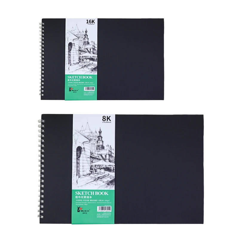 MIKAILAN 8K 16K  160g 30 sheets/book SketchBook Coarse Grain Coil Hand Sketching Book Notebook Draw Art Supplies