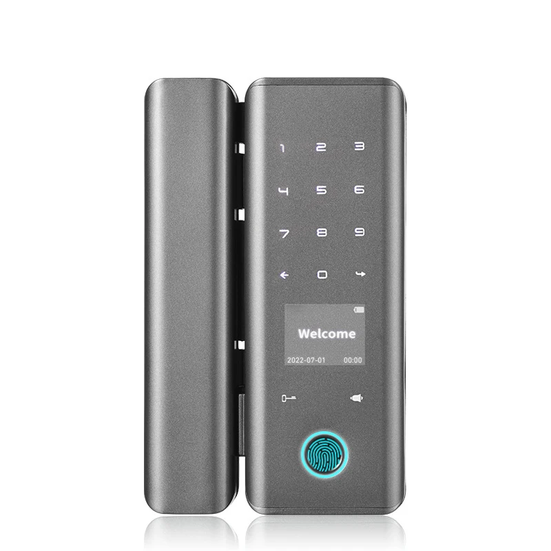 Tuya App Biometric Fingerprint Electronic Access Control Frameless Glass Door Lock