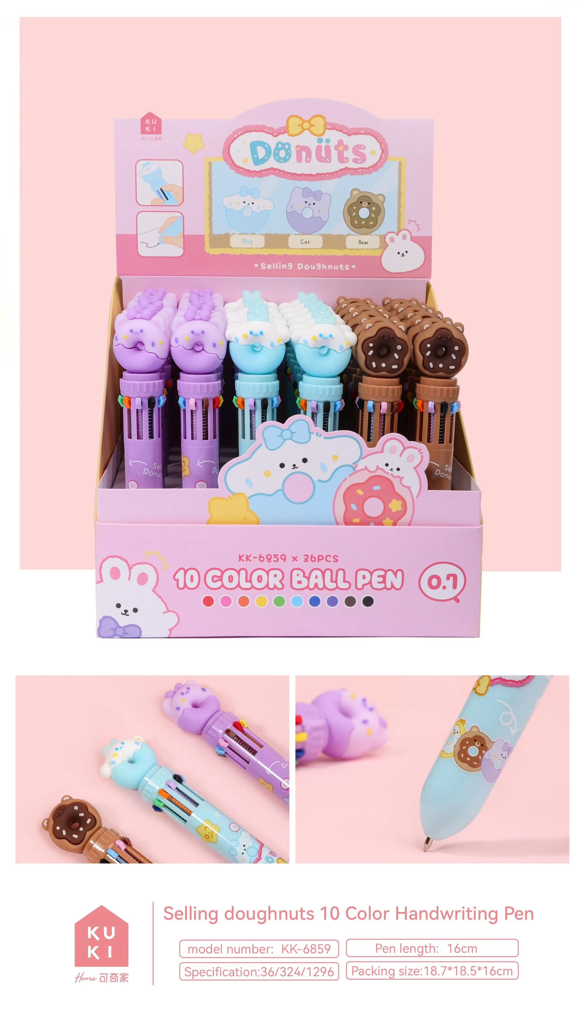 New Cute Doughnut multi-color pen 0.7mm Kawaii 10 color Ballpoint multi color pens 10 in 1 cute