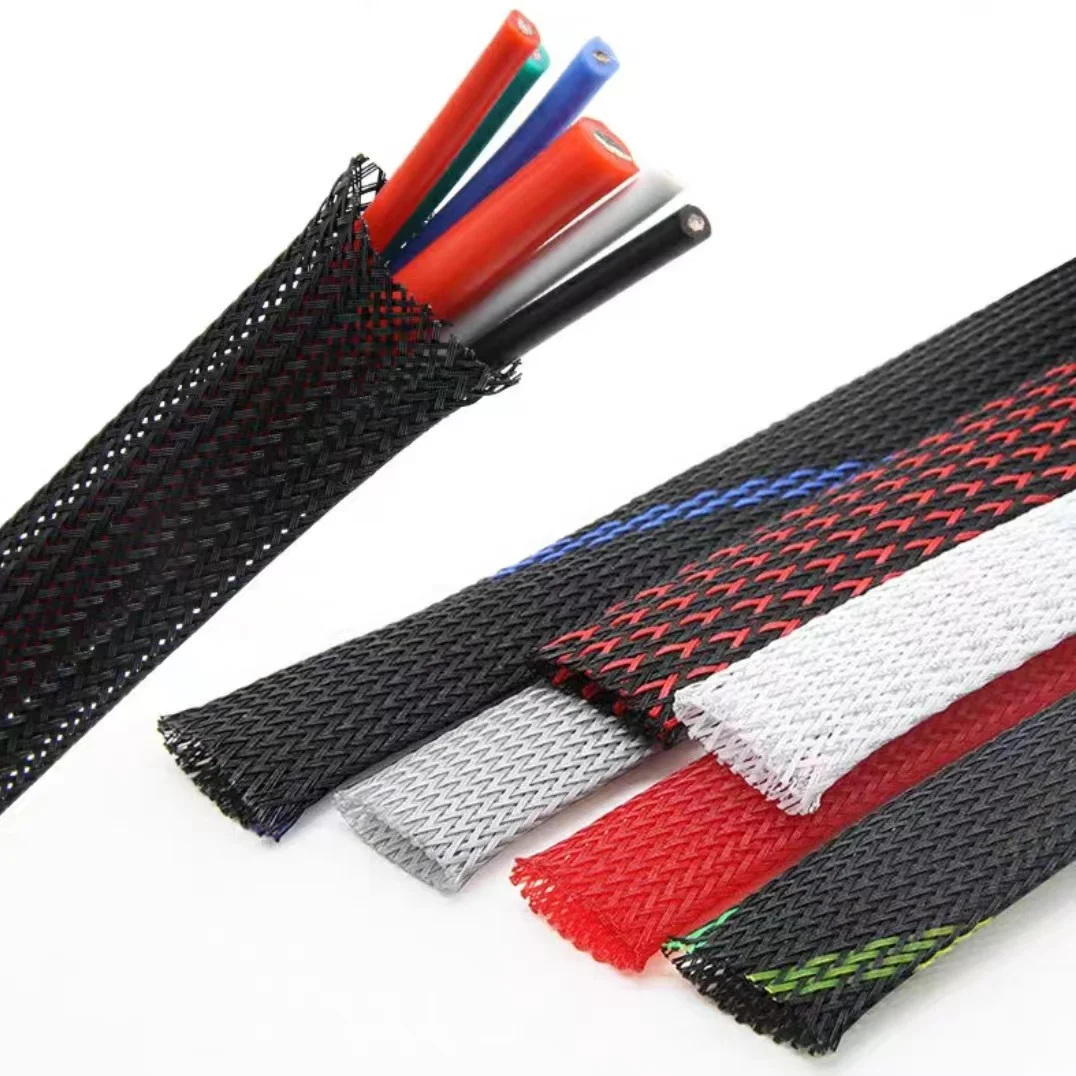 Color Customized Mixed Color Flexible PET Expandable Braided Sleeve Wire Management Protective Sleeve