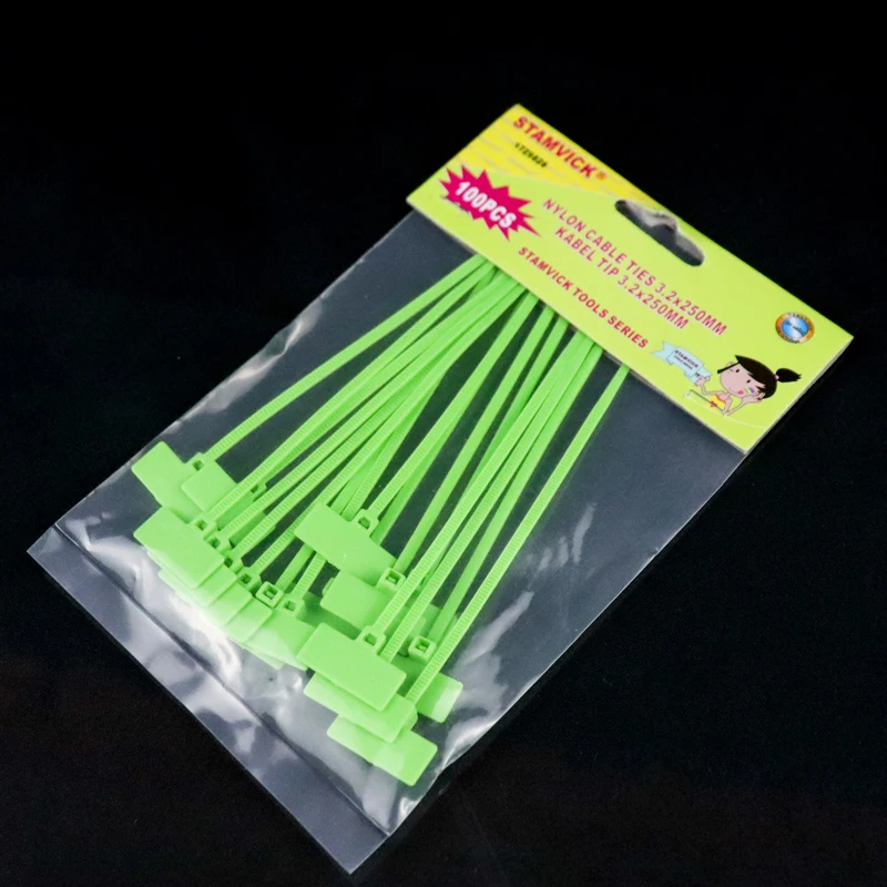 Высокое качество Полный размер и цвет нейлон кабельные стяжки зеленый тег маркер