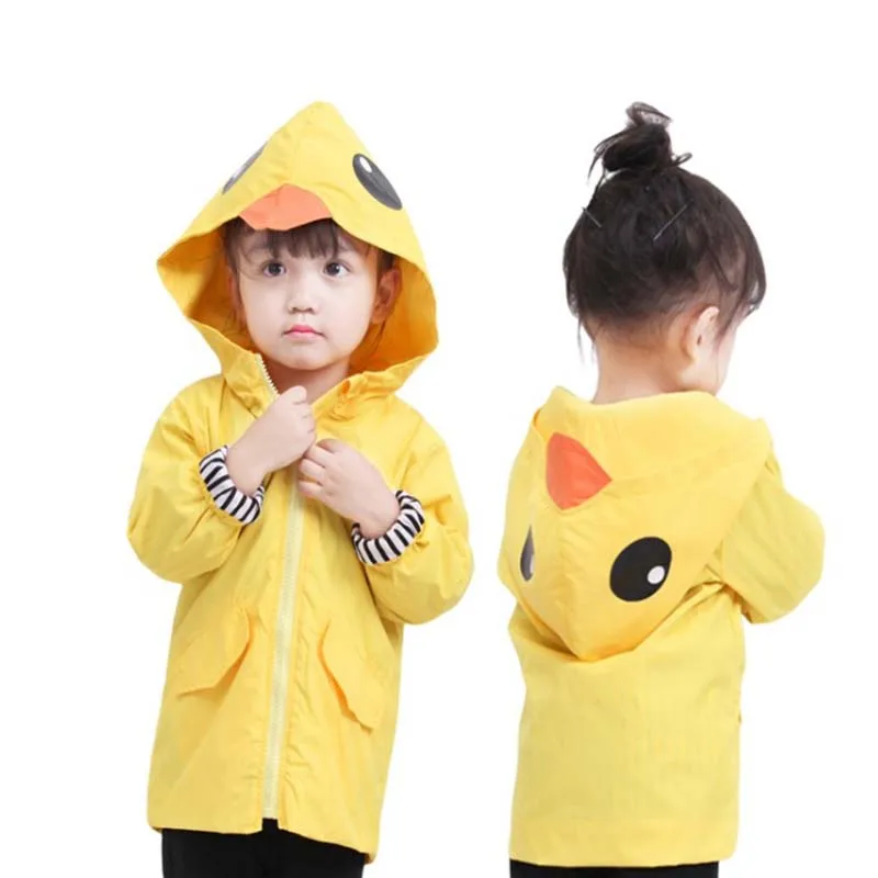 Baby Boy Girl Duck Rain Jacket Cute Cartoon Yellow Raincoat Hoodie Kids Zipper Coat Fall Winter Outwear School Outfits Rainwear
