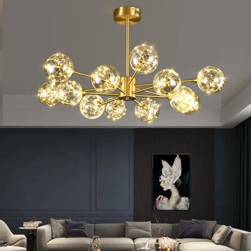 Magic Bean Glass Ball Chandelier Light Contemporary Style LED Pendant Light Modern Brass Light Fixture