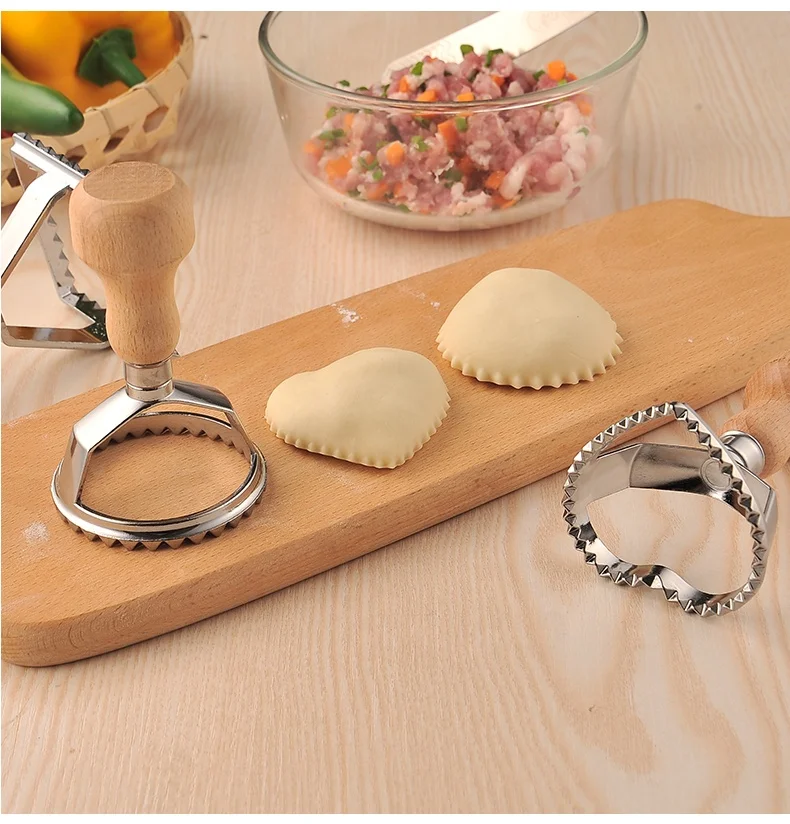 DIY Dumpling Tool Dough Cutting Mold Pastry Maker Ravioli Cutter cookie Stamp press With Wooden Handle For Biscuit Mold