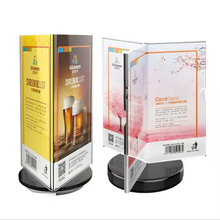 Rotated Acrylic Brochure sign Holder Stand Counter rotating menu sign Display