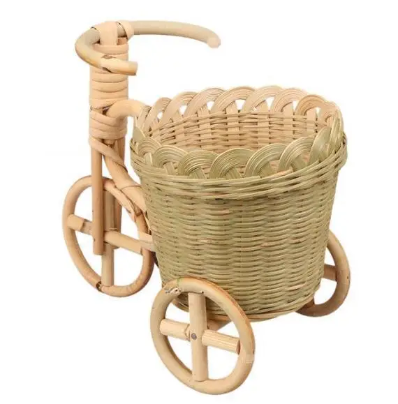 Bamboo Handmade Bicycle Shape Woven Straw Fruit Basket Wicker Rattan Organizer