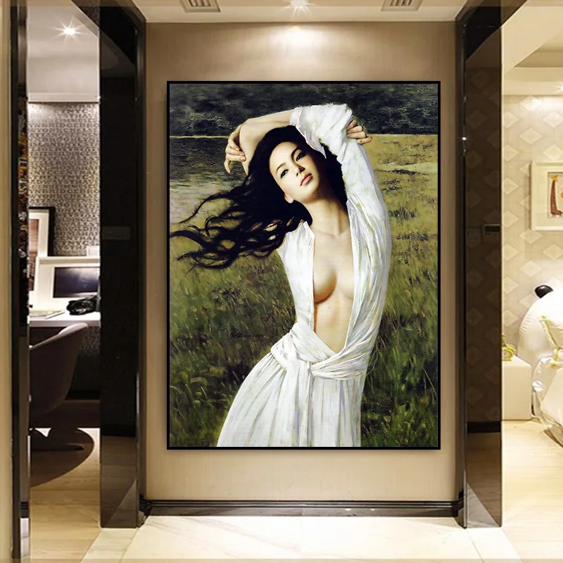 Custom hot sexy naked art chinese girl nude painting and wall art designer modern canvas  painting artwork for wall decor