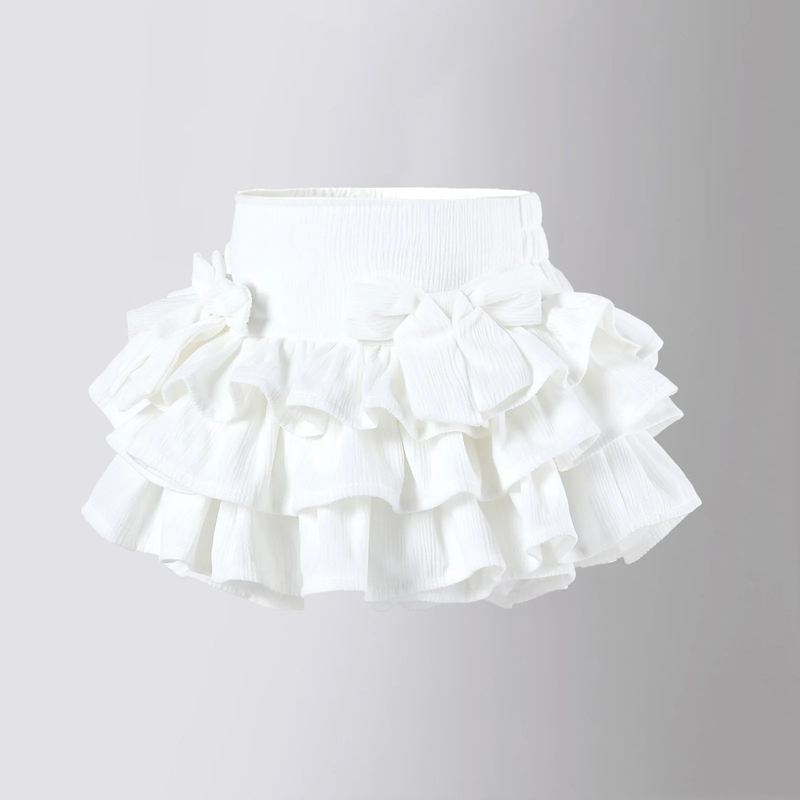 2024 Children Girl Summer Ruffle Layered Bows Cake Skirt Pink White Gray 3-9 Years