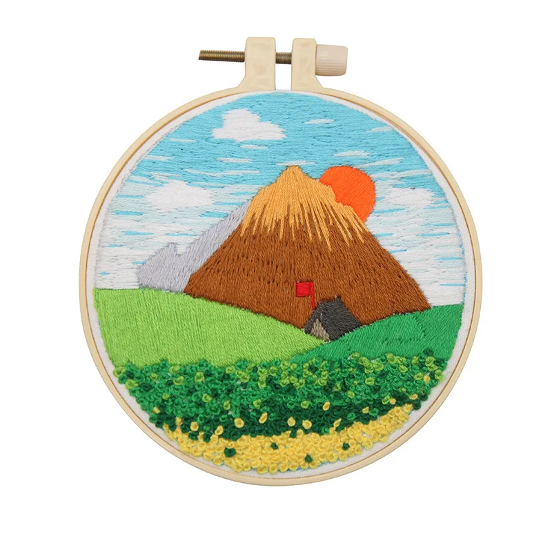 Sunrise Embroidery Kit for Adults with Hoop, Thread, Needles, English Manual, DIY Craft for Beginner