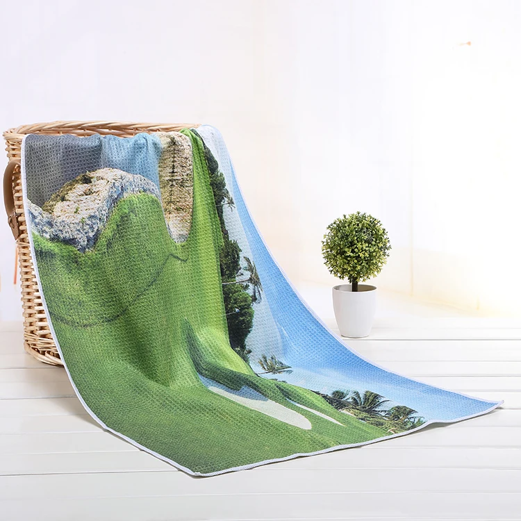 Сублимационное полностью CMYK Вафельное полотенце из полиэстера, полиамида с люверсами и карабином