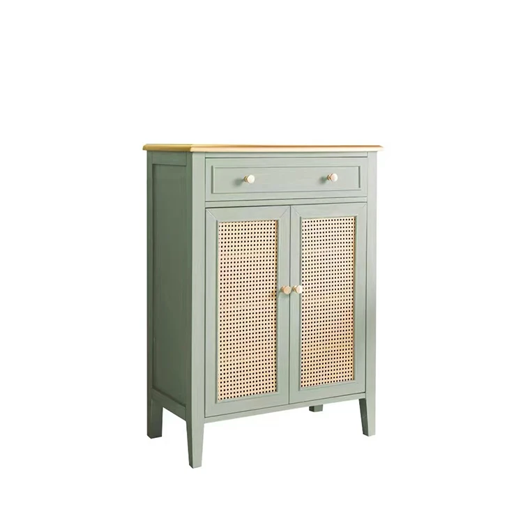 American Style Do Old Green Retro Rattan Door Porch Cabinet Storage Cabinet Modern Shoe Cabinet Solid Wood