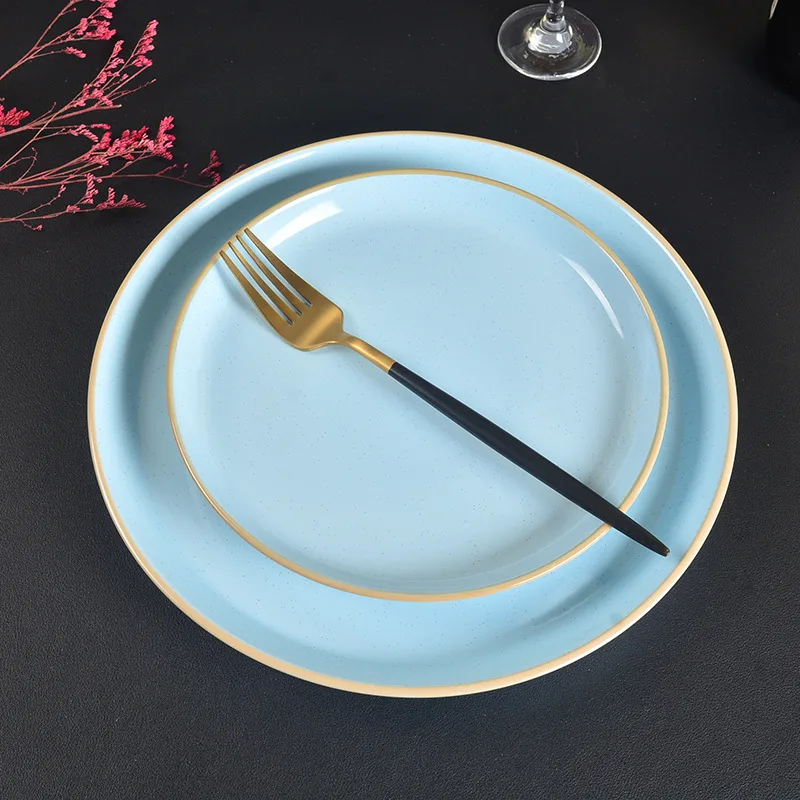 Western-style Simple Ceramic Plate Tableware Household Fruit Salad Plate Round Crystal Glaze Plate