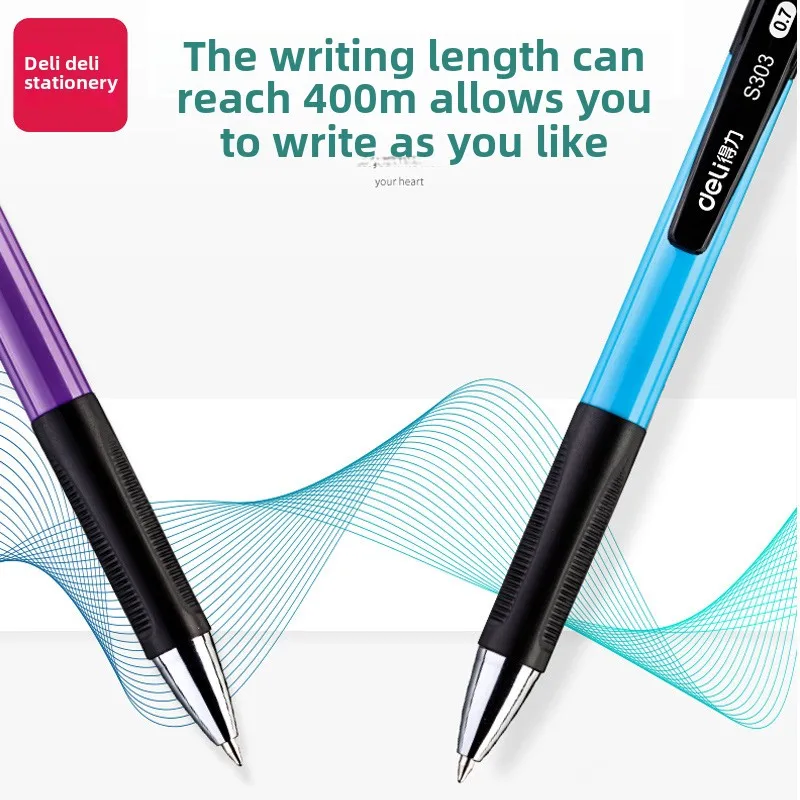 Deli S303 Blue Ballpoint Pen With 0.7mm Plastic Refill Logo Office Supplies Wholesale Push Button Design