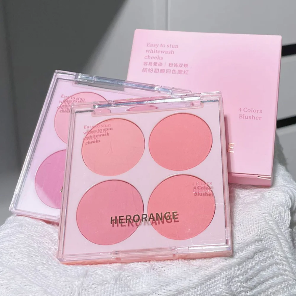 HERORANGE Sweet Four color blush Natural Nude Makeup Brighten Skin Tone Portable Makeup Blush Professional Facial Makeup Blush
