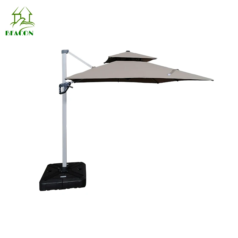 Led light big size waterproof sun umbrella parasol metal 3M 360 rotation outdoor patio umbrella solar parasol with led