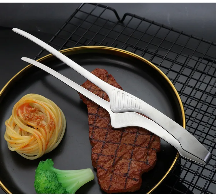Korean and Japanese BBQ tongs Non-Slip  stainless steel Cooking Utensils Self-Standing Grill Tongs for Serving Food, Salad, BBQ