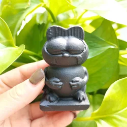 Hot Sale Animal Handicraft Natural Black Obsidian 7cm Crystal Fat Cat Gift For Kids
