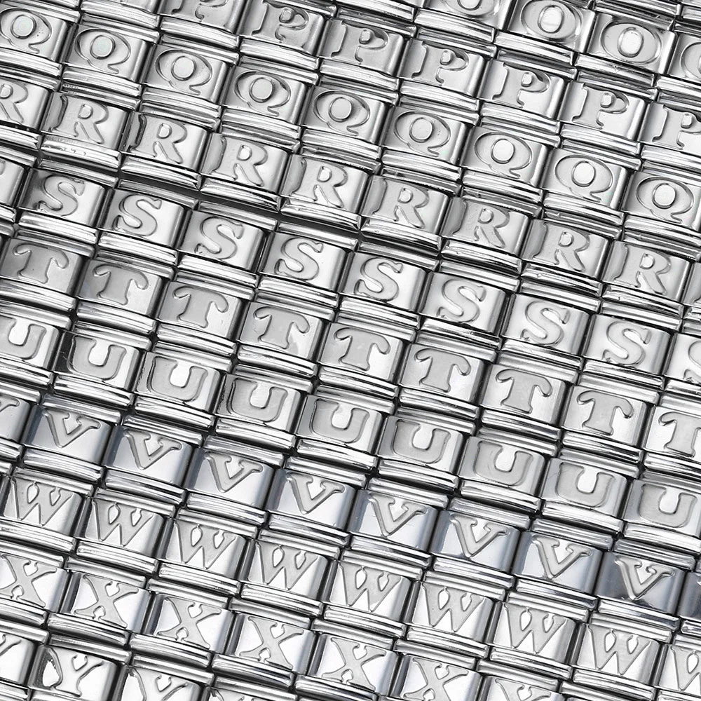 LAMOON высокое качество заводская цена серебряные тисненые 26 букв из нержавеющей стали итальянские Подвески для браслетов ожерелья