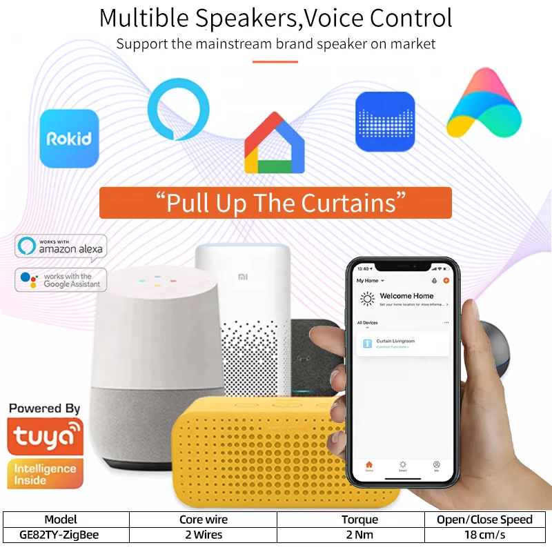 GE82TY-2N-zigbee 24V DC TUYA Zigbee intelligent mute fold smart home smart curtain drivers electric silent curtain motor