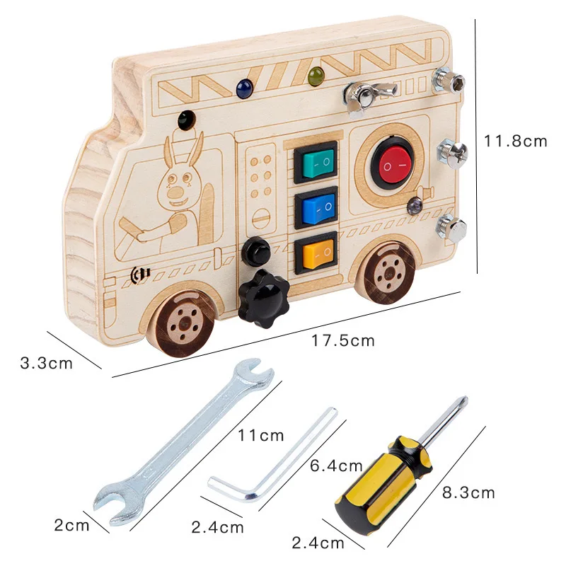 High Quality Unisex Montessori Busy Board Toy LED Light Educational School Bus Toy Kids Wood-Made Color Cognition Toy New